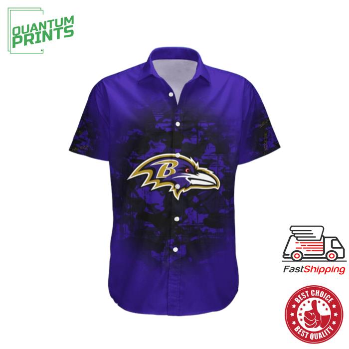 Baltimore Ravens NFL Camouflage Vintage Custom Name Hawaiian Shirt