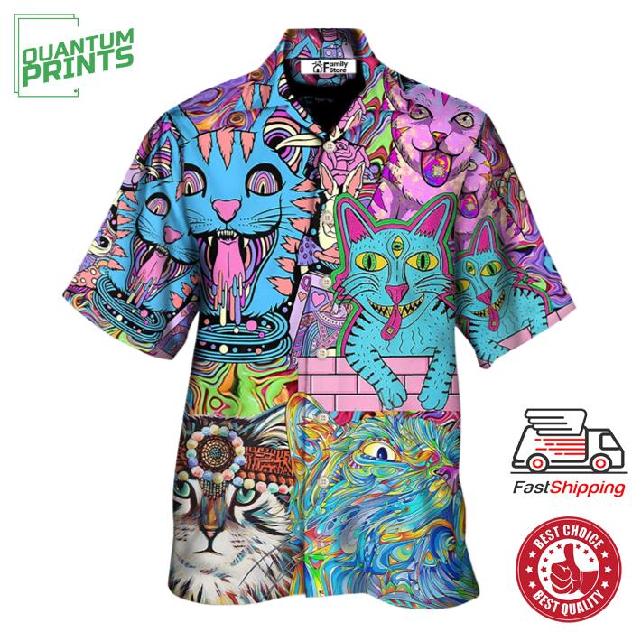 Hippie Cat Wonderful World Hawaiian Shirt